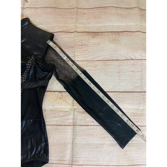 Leg Avenue Women's Black Faux Leather Long Sleeve Key Hole Front One Piece - Sma - Picture 12 of 15